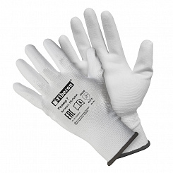 Перчатки "Точные работы: МАЛЯР", полиэстер, полиуретановое покрытие, в и/у, 7(S), белые, Fiberon