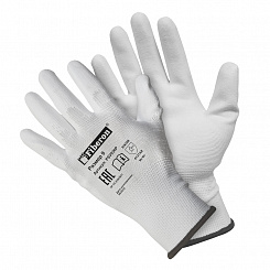 Перчатки "Точные работы: МАЛЯР", полиэстер, полиуретановое покрытие, в и/у, 9(L), белые, Fiberon