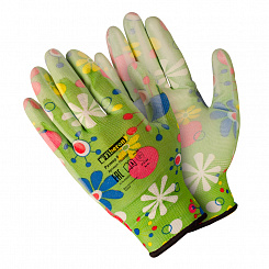 PR-PU054 Перчатки «Для садовых работ», полиэстер, полиуретановое покрытие, разноцветные, микс цветов №1, в и/у, 8(М), Fiberon